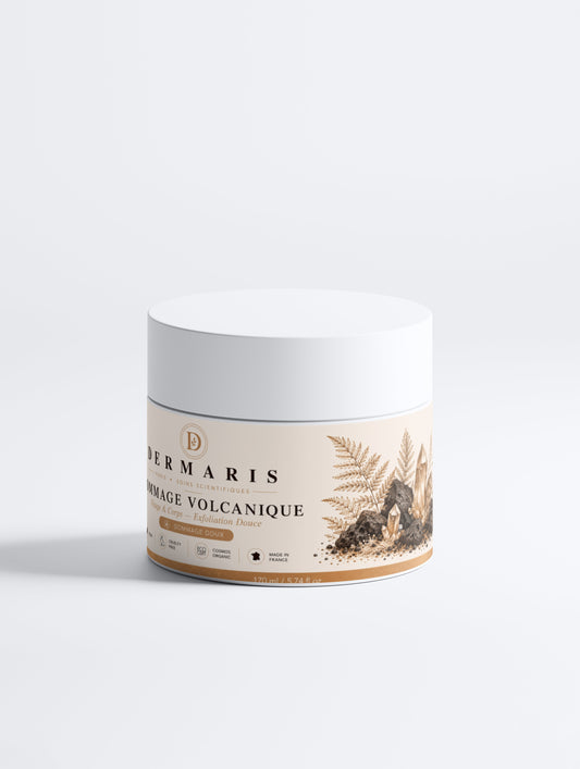 Gommage visage corps cendres volcaniques islandaises DERMARIS - tube blanc