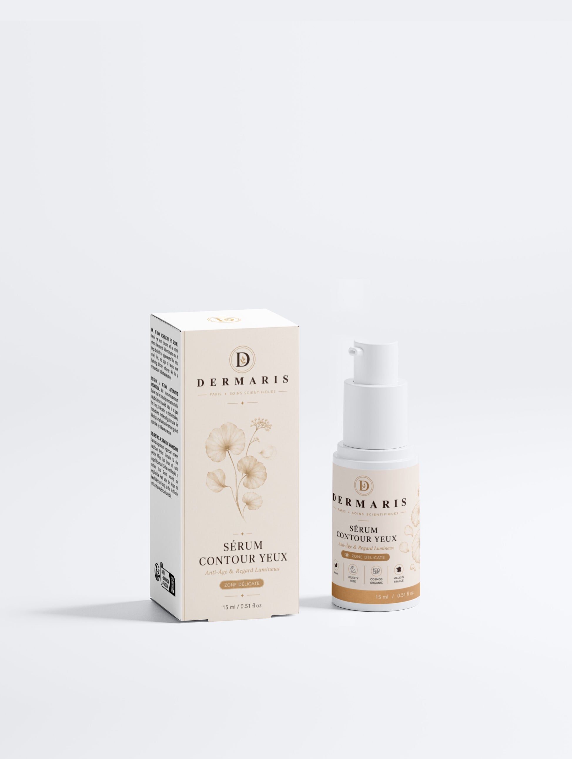 Sérum contour des yeux bakuchiol anti-cernes DERMARIS - flacon roll-on