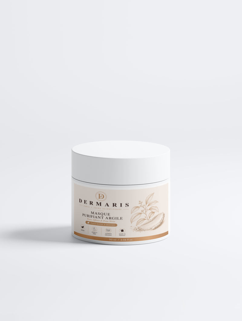 Masque argile points noirs pores dilatés DERMARIS - pot blanc visage