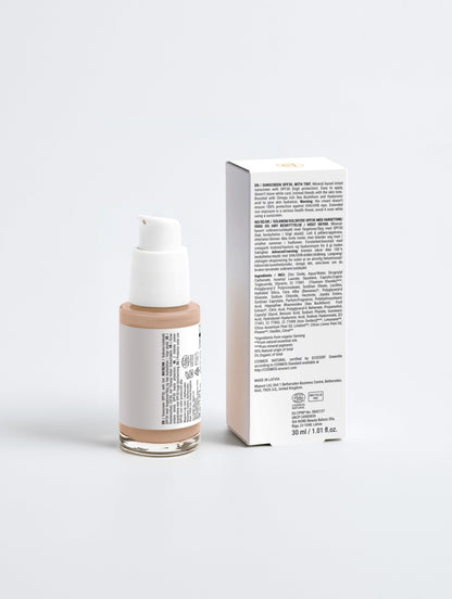 Crème solaire teintée SPF30 protection UVA UVB - vue arrière packaging
