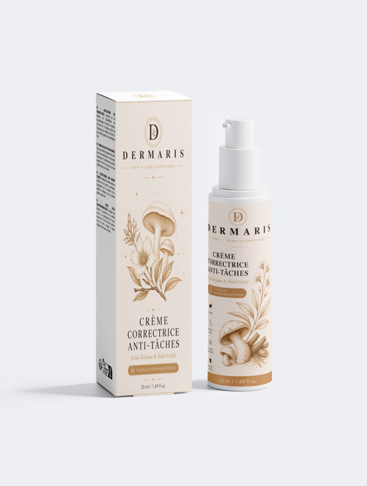 Crème anti-taches à l'acide kojique DERMARIS - flacon blanc face avant
