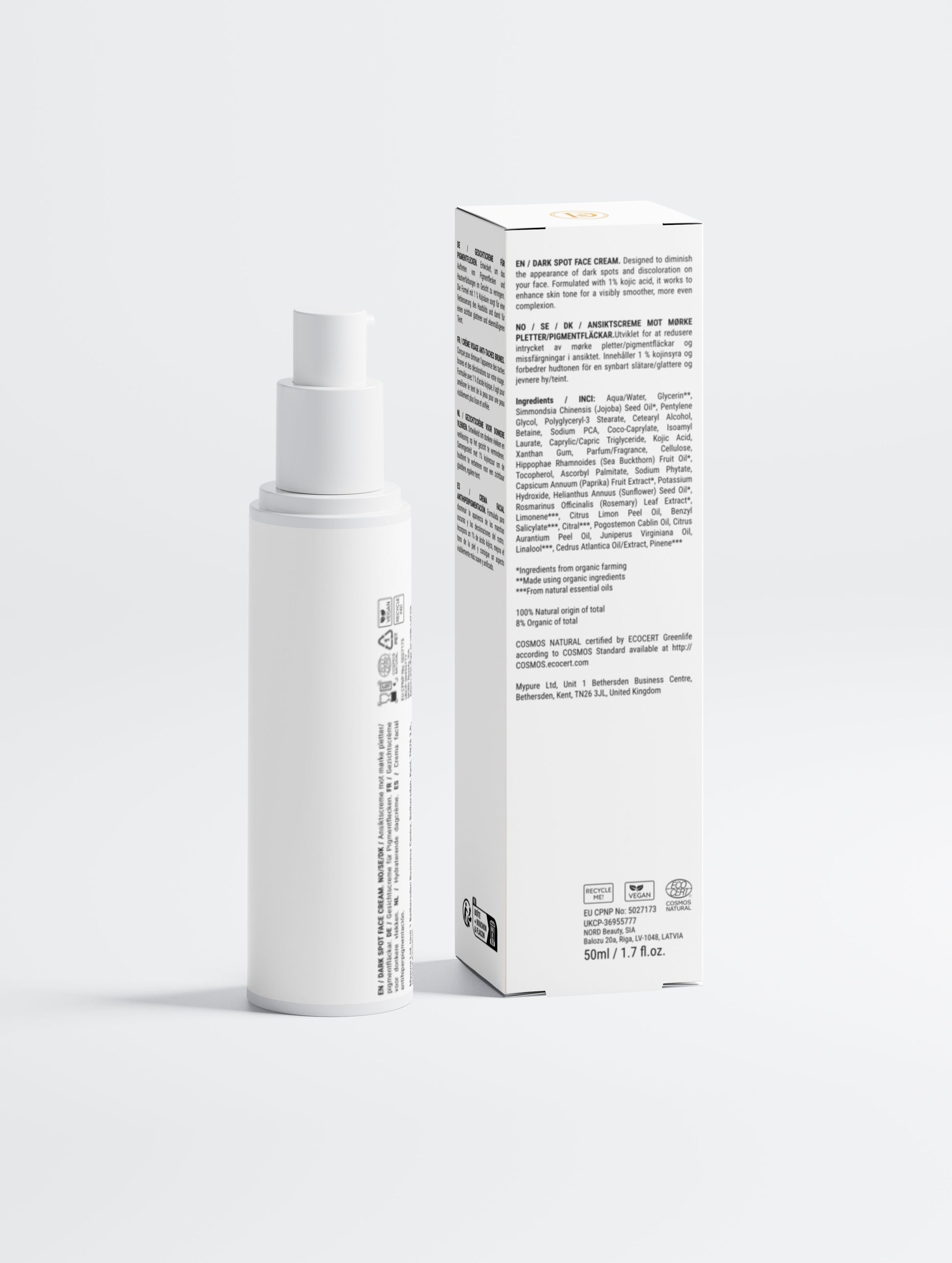 Crème anti-taches brunes visage DERMARIS - vue de profil packaging