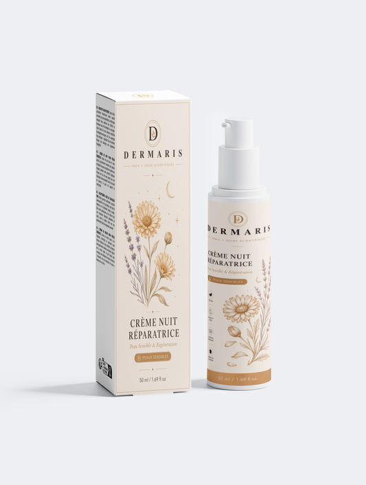 Crème de nuit peaux sensibles sans parfum DERMARIS - pot blanc