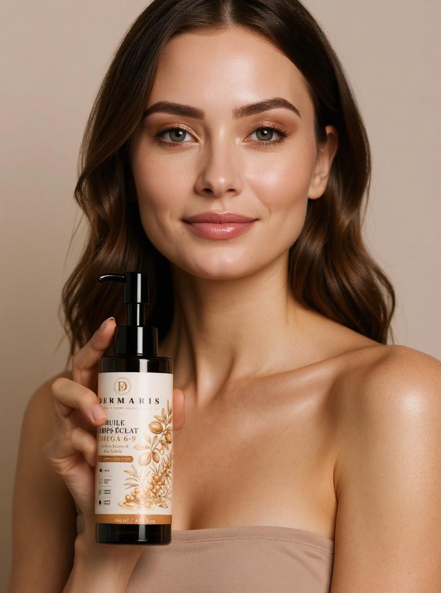 Body Oil DERMARIS - femme tenant le produit