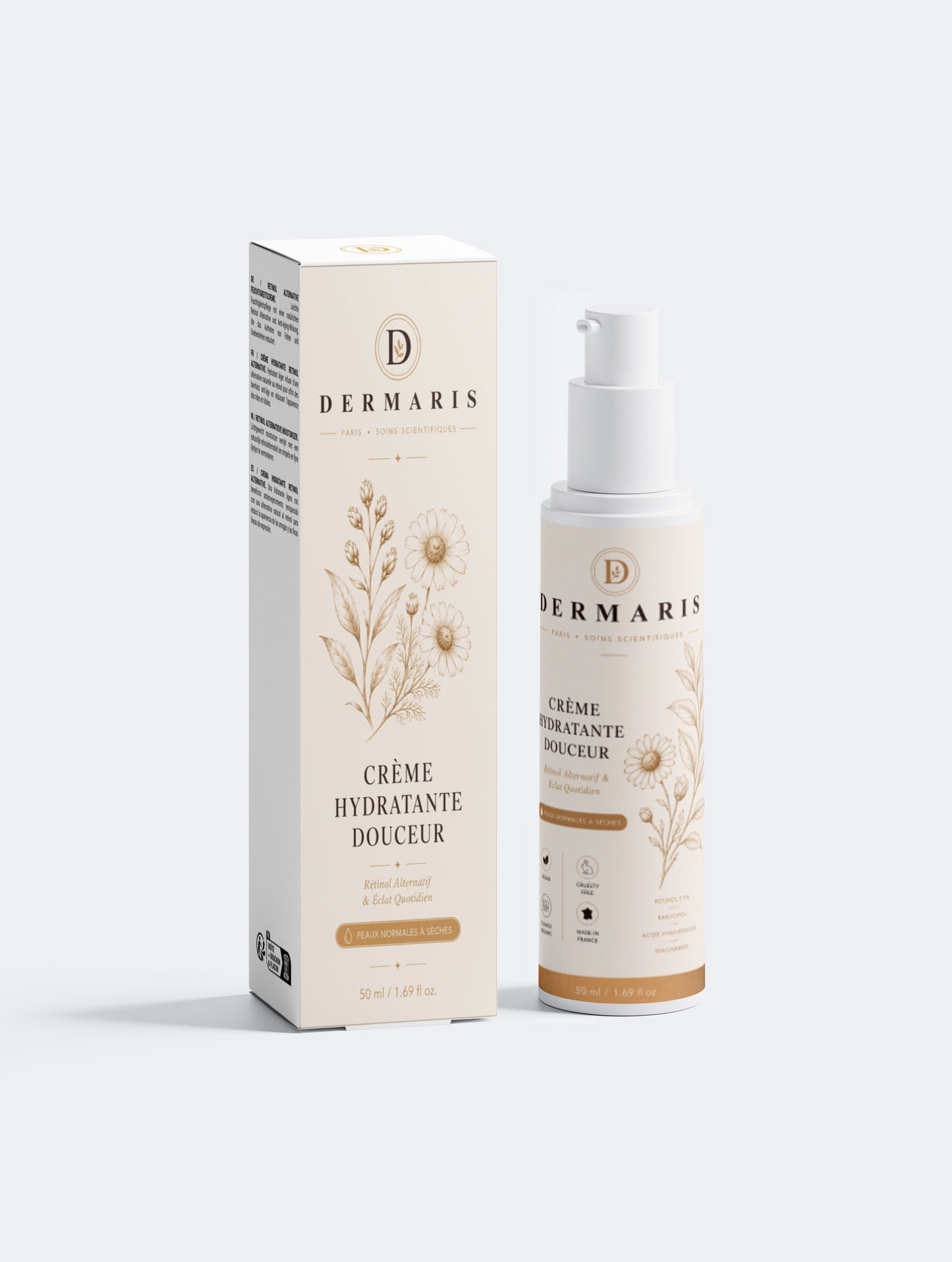 Crème hydratante visage bakuchiol DERMARIS - pot blanc anti-âge